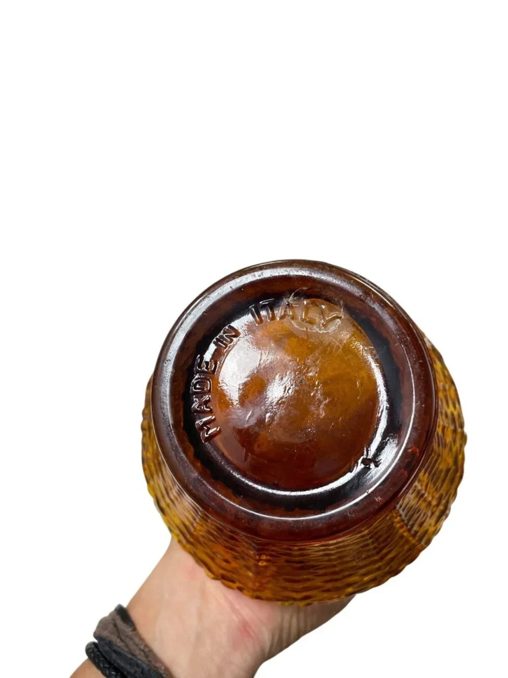 Vintage amber glass fruit basket yellow decantor Italy 11
